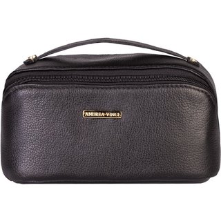 Necessaire de couro liso Athena 11x25x12,5cm - Preto
