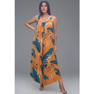 Macacão Amazonia Vital Saruel Viscose Alça com Elástico Estampa Aurora Botânica