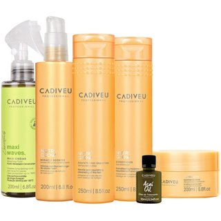Kit Cadiveu Professional Nutri Glow Shampoo Condicionador Máscara Fluído Leave-in e Açaí Oil (6 produtos)