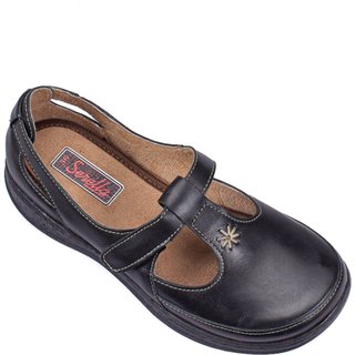 Sapato Boneca Serella Retrô Lolita Couro Preto