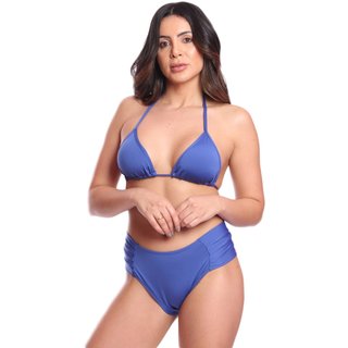 Conjunto Biquíni Feminino Cortininha Calcinha Tangão Largo FMF Royal Azul Royal