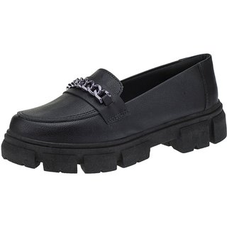 Mocassim Feminino Tratorado Oxford Plataforma Blogueira Preto