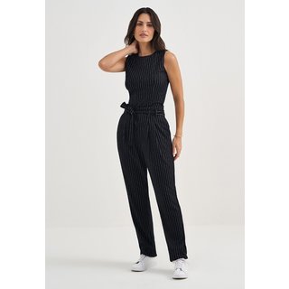 Calça Reta Regular de malha Risca de giz preto /branco Dany