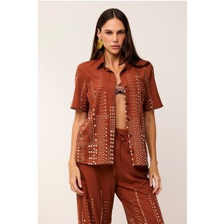 Camisa Estampada Com Mangas Curtas Scarf 10 Charry