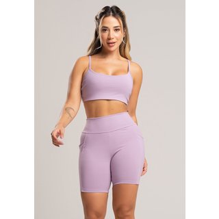 Short Fitness MVB Modas Bolsos Cintura Alta Feminina Poliamida Lavanda