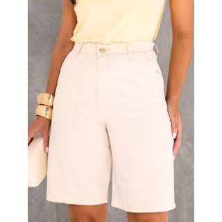 Bermuda Jorts Linho Feminina Cintura Alta Creme