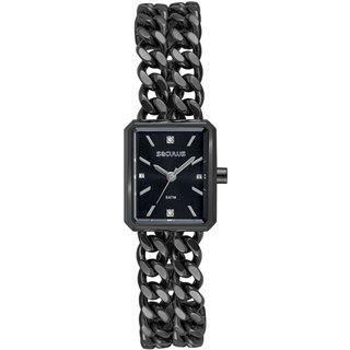 Relógio Feminino Quadrado Corrente Preto Seculus