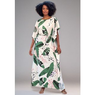 Vestido Amazonia Vital Kaftan Viscose Longo Estampa Folhagem Poética