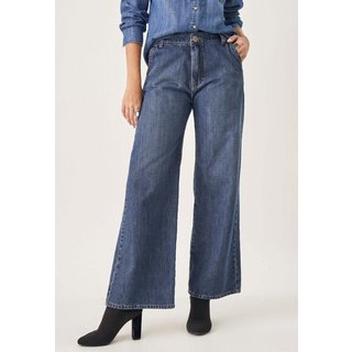 Calça Jeans Wide Bolso-Faca Elástico Cintura Atrás Azul Médio