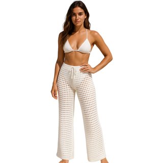 Calça Tricot Reflexo Íntimo Saída De Praia Pantalona Crochê Verão Branco