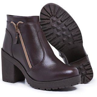 Bota Coturno Feminino Com Zíper Café