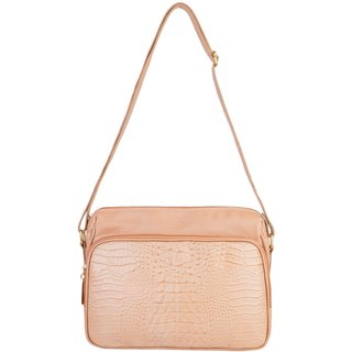Bolsa de couro croco tiracolo Anita - Bege