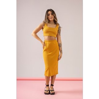 Saia Midi Básica em Ribaninha Just Basic Amarelo