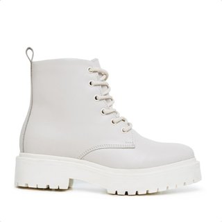 Bota Coturno Feminina Tratorada Com Cadarço Couro Off White 33 Off-white