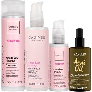 Kit Cadiveu Professional Essentials Quartzo Shine Shampoo Pré-Shampoo Leave-in e Açaí Oil 60 (4 produtos)