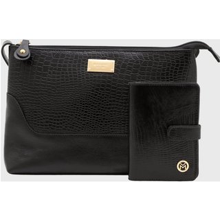 Kit Bolsa e Carteira de Couro Mariart 2194 + 237 Preta