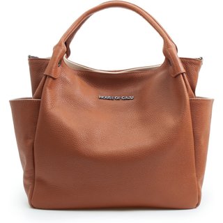 Bolsa Feminina Em Couro Alça de Mão Caramelo Com Off White “Natércia Almeida Lacerda”