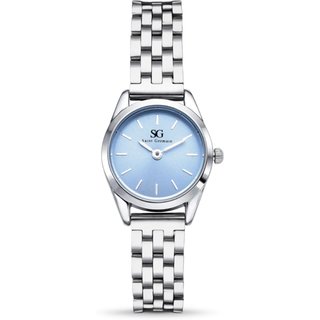 Relógio Feminino Saint Germain Mini Belle Fundo Azul Pequeno Metal Prata