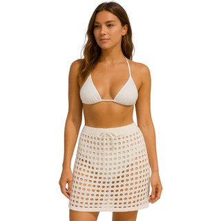 Saída de Praia Tricot Reflexo Íntimo Saia Tricotada Com Regulagem Curta Moda Verão Branco