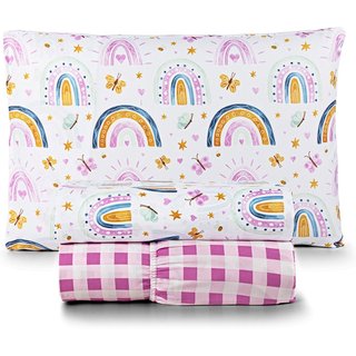 Jogo de Cama Lençol Casa Scarpa Lutti Solteiro 200 Fios Estampado 3 Peças Arco íris Rainbow Rosa