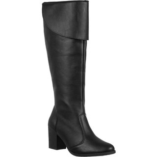 Bota Feminina Over The Knee GiGiL Salto Alto Bloco Bico Redondo Preto