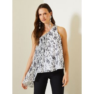 Blusa Comfort Plissada com Um Ombro Só Triton Urban Animal Branco