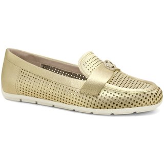 Mocassim Feminino Couro Ouro Vazado Comfortflex 2561332-7