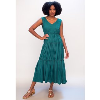 Vestido Regata Amazonia Vital Longo Plano Camadas Estampa Verde Musgo