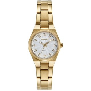 Relógio Feminino Cristais Visor Texturizado Dourado Seculus