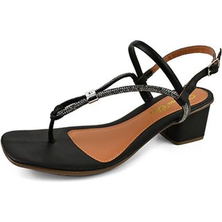 Sandália Feminina Salto Medio Confortável Elegante Casual Dia a Dia Pedraria Fivela Regulagem Preto