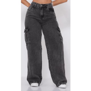 Calça Jeans Widleg Cargo Grafite CCW CENTRAL Casual e Confortavel Ideal Dia a Dia Preto