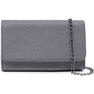 Bolsa Clutch De Mão Feminina Com Glitter Brilho Prata Carmelo Shoes