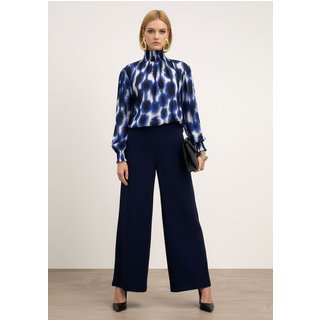 Blusa Iódice Solta Gola Alta Manga Longa Padrão Azul