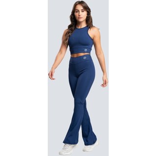 Conjunto Fit One Calça Flare Bailarina e Top Regata Suplex Azul Marinho