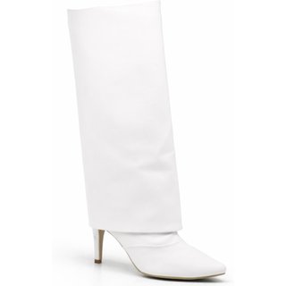 Bota Feminina Cano Alto Com Capa Salto Fino Moderna e Confortável 1796 Branca