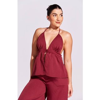 Blusa Feminina Letícia Vaz Amarração Frente Única Decote V Alfaiataria Vinho