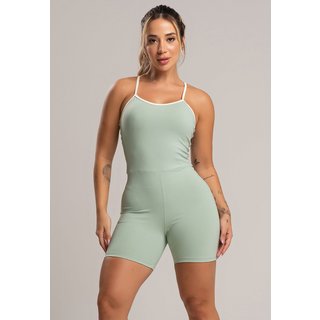 Macaquinho Fitness MVB Modas Alcinha Off White Poliamida Pistache