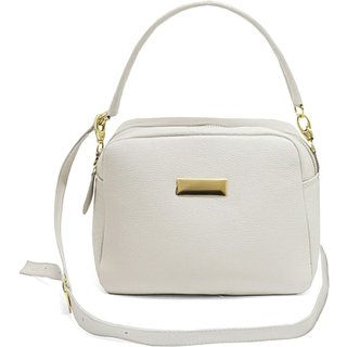 Bolsa Feminina Bau em Couro Alças Transversal Regulável e Alça de Mão cor Branco
