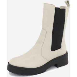 Bota Chelsea Coturno Elástico Em Couro Maria Paula Cano Médio Off White