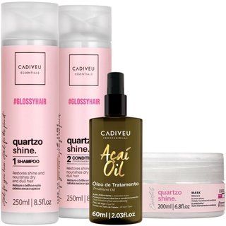 Kit Cadiveu Professional Quartzo Shine Shampoo Condicionador Máscara e Açaí Oil 60 (4 produtos)
