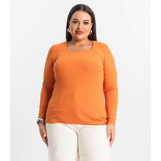 Blusa Plus Size Em Ribana Canelada Secret Glam Laranja