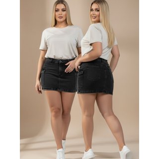 Saia Mini Curto Jeans KIRIDAS JEANS Cargo Curta Clássica de Cintura Alta com Bolsos Laterais Gringa Chic