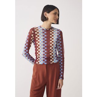 Blusa Feminina Dress To Xadrez Manga Longa Vinho