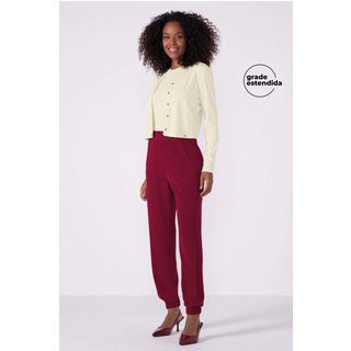 Calça Jogger Feminina Canelada Com Bolsos Marialícia Vermelho
