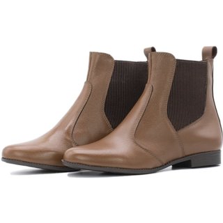 Bota Coturno Chelsea em Couro Feminina Tellini Store Conhaque Elastico