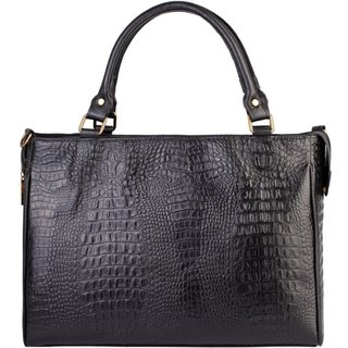 Pasta feminina de couro croco Esther - Preto
