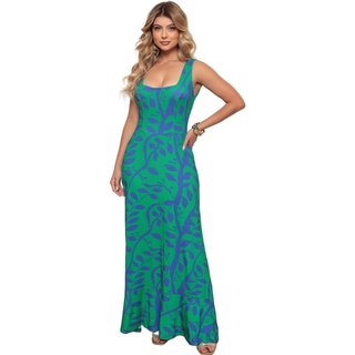 Vestido Fluido Longo Dellamarca Casual Estampada Verde
