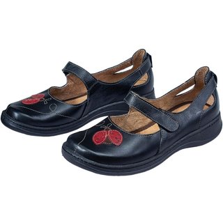 Sapatilha Bico Redondo Serella Retrô Conforto Couro Preto Joaninha