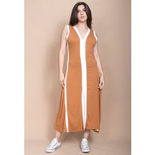 Vestido Cabanafree Midi Fenda Frontal Color Block Laranja