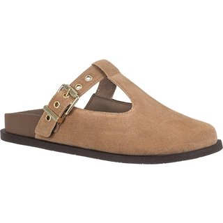 Sandália Feminina GiGiL Mule Clog Premium Camurça Fivela Lateral Casual Moda Areia